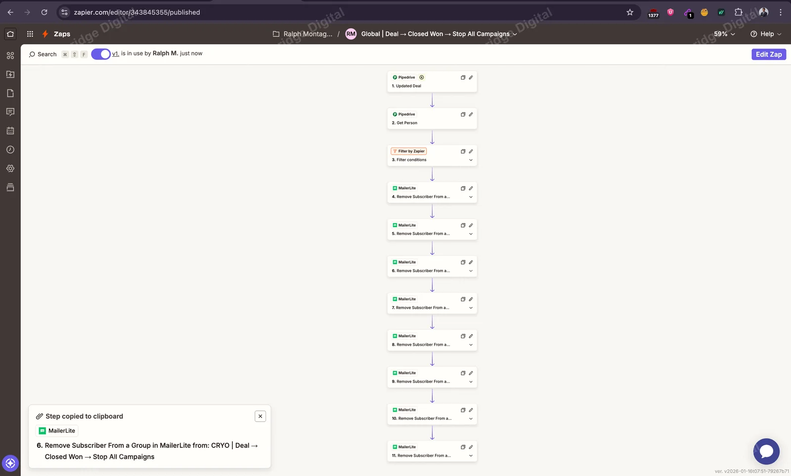 Pipedrive MailerLite Campaign Stop Automation